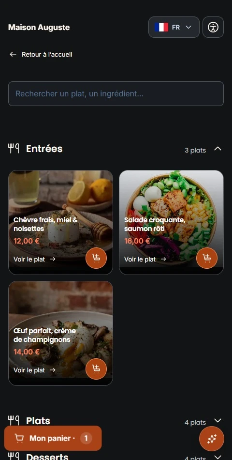 La carte de Maison Auguste sur téléphone.