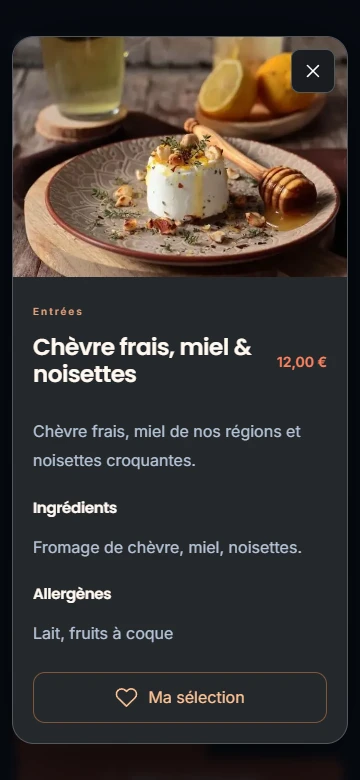 Brasserie Bellecour : chèvre frais, ingrédients et allergènes renseignés.