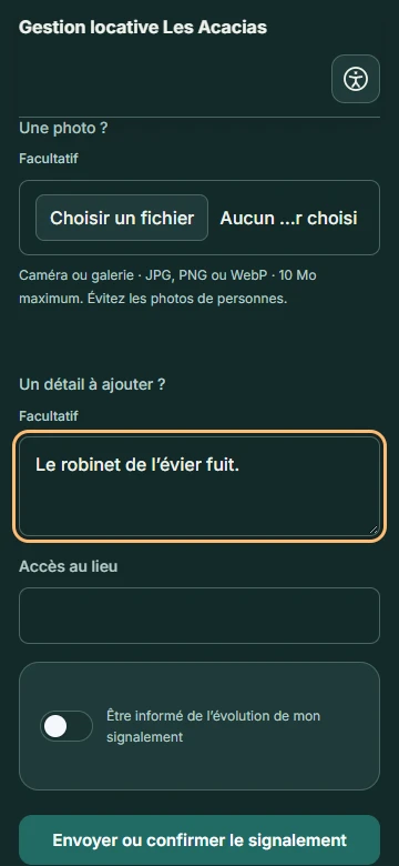 Logement A12 : une fuite de robinet signalée en plomberie.