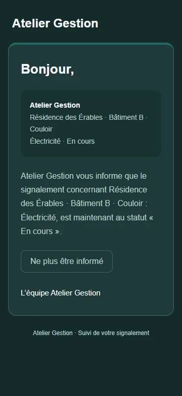 Résidence des Érables : le suivi de l’éclairage du couloir du bâtiment B.